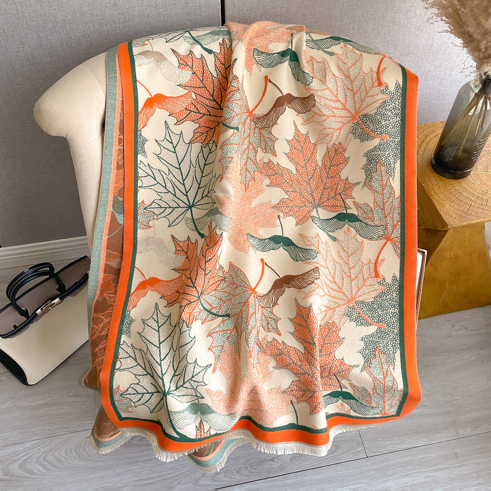 Artificial Cashmere Scarf Women's Elegant New Maple Leaf Printed Shawl