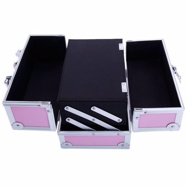 Handheld Top Double Opening Aluminum Alloy Makeup Case With Mirror