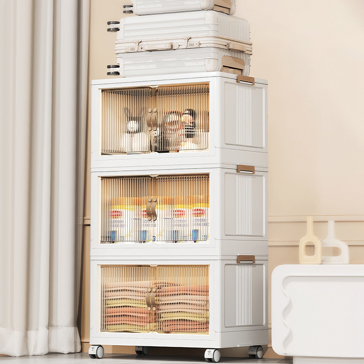 3Pcs Foldable Storage Bins With Lid Wheels Front Magnetic Door Fedex Shipping