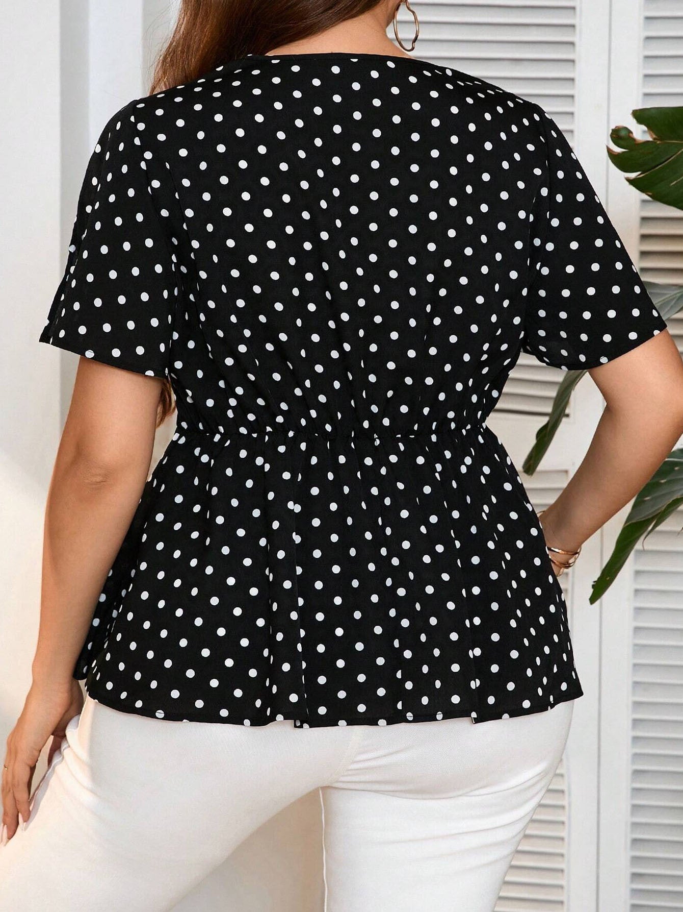 Ladies' Plus Size Elegant Polka Dot Blouse - Summer Fashion Office Shirt