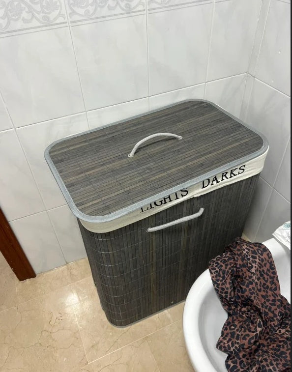 Bamboo Laundry Basket With Lid And String Handles, Collapsible Laundry Hamper With 2 Removable Bag