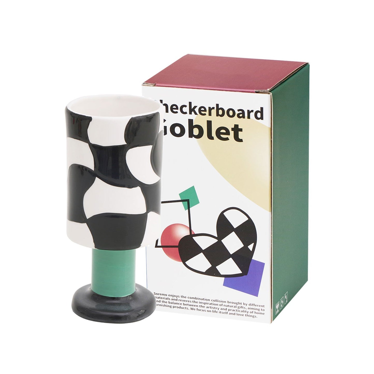 Original Hand-kneaded Tall Checkerboard Grid Ceramic Wine Glass