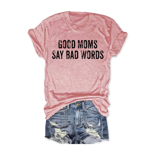 Women's Round Neck Short Sleeve T-Shirt - 'GOOD MOMS SAY BAO WORDS' Slogan Print Casual Summer Tee