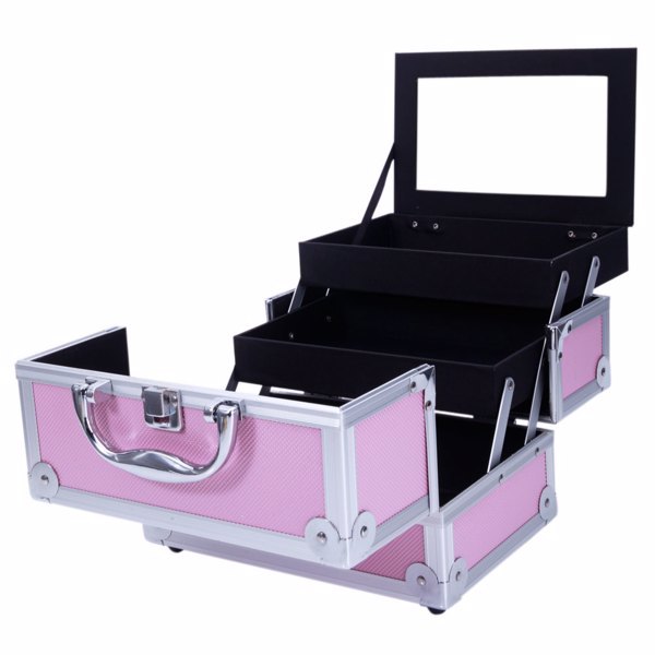 Handheld Top Double Opening Aluminum Alloy Makeup Case With Mirror