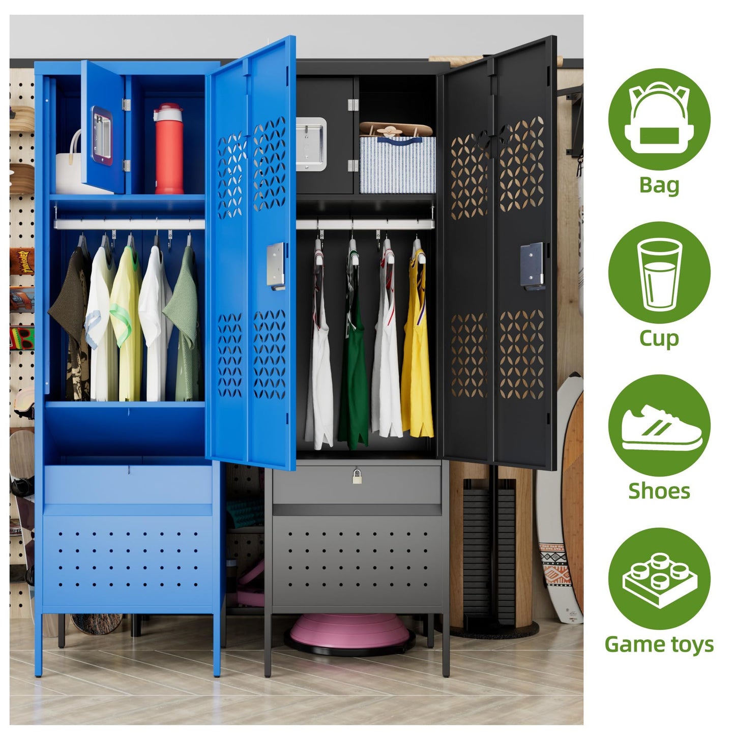 1 Door Metal Locker With Hanging Rod,Metal Storage Locker With Mesh,Suitable For Gym,Basketball Gym,Gymnasiums,Utility Room,Assembly Required,Black