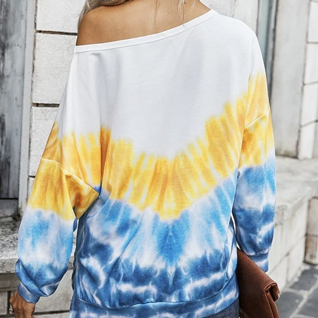 Ladies' Fashionable New Casual Long Sleeved Round Neck Gradient Contrasting Pullover Hoodie Top