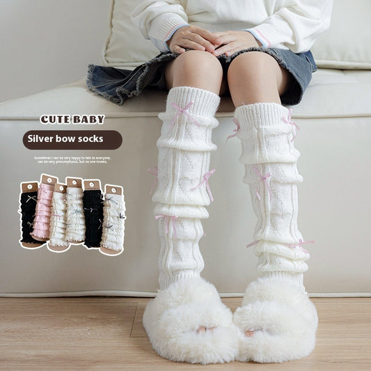 Children's Foot Sock Female Autumn And Winter Bow Pile Style Leg Warmer