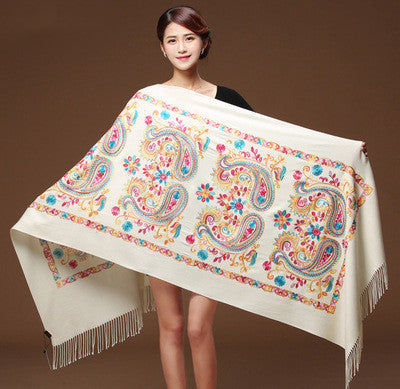 Embroidered Cotton And Linen Scarf Travel Sunscreen Ethnic Style Silk Scarf