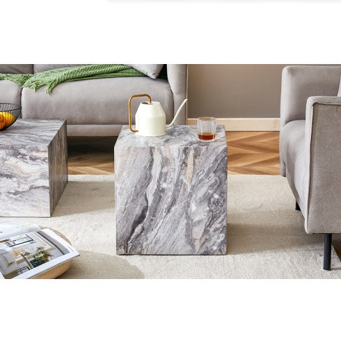 Elevate Your Living Space With This Modern MDF Coffee Table, Which Showcases Gray Textured Patterns. It Is Characterized By Stylish Design.
