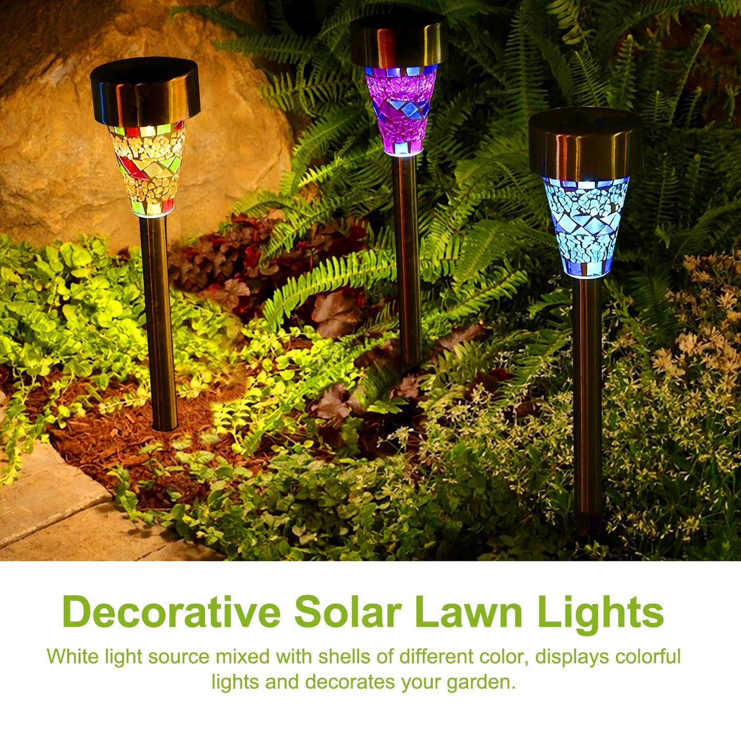 6Packs Mosaic Solar Pathway Lights IP44 Waterproof For Yard Driveway Walkway