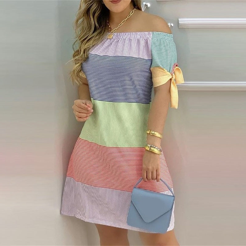 Womens Fashionable Off-Shoulder Slim Dress With Elegant Knot Detail Sexy Spring & Summer Evening Dress