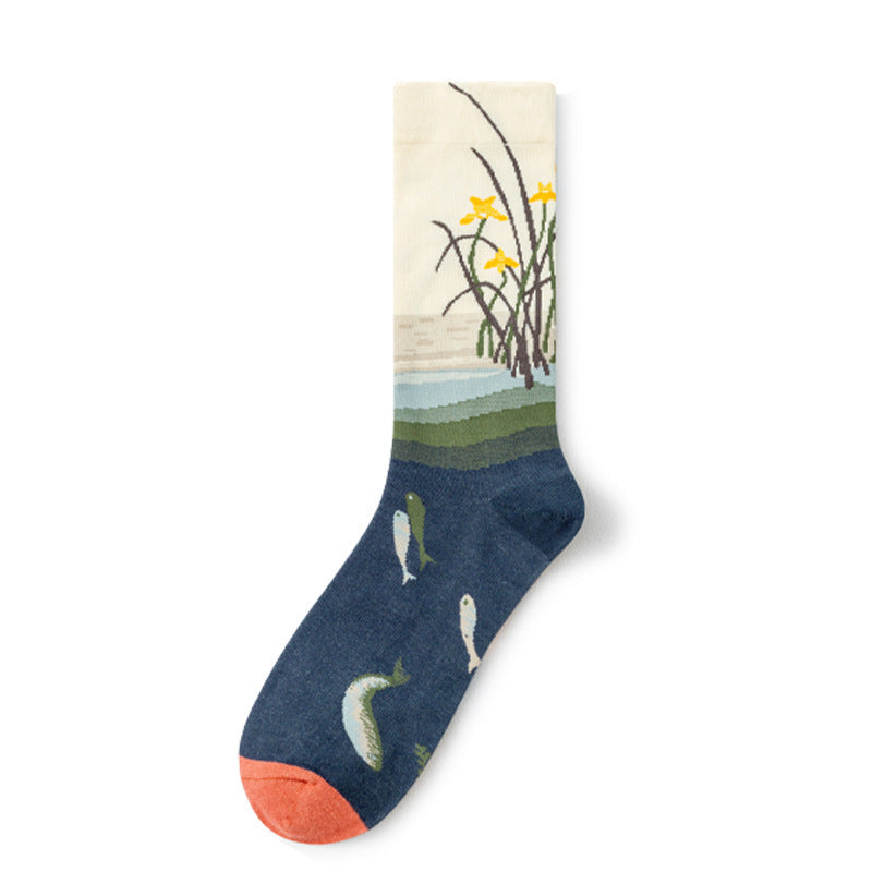 Retro Trendy Autumn And Winter Abstract Art Socks Europe And America Creative Combed Cotton