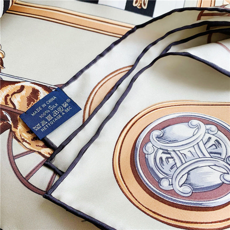 Classic Carriage Silk Twill Large Square Scarf Shawl Elegant Temperament