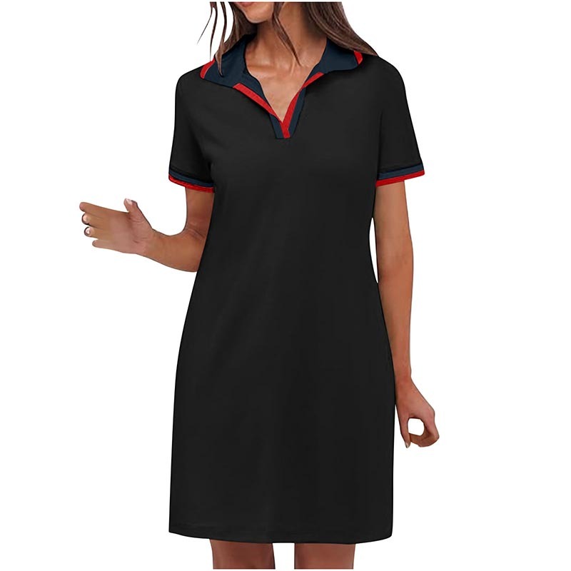 Women's Polo Dress Short Sleeve V Neck Casual Summer Mini Shirt Dress With Pockets