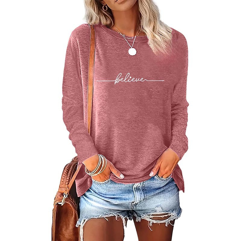 5 Packs Womens Long Sleeve Graphic Tees Casual Letter Printed T-Shirts Tops