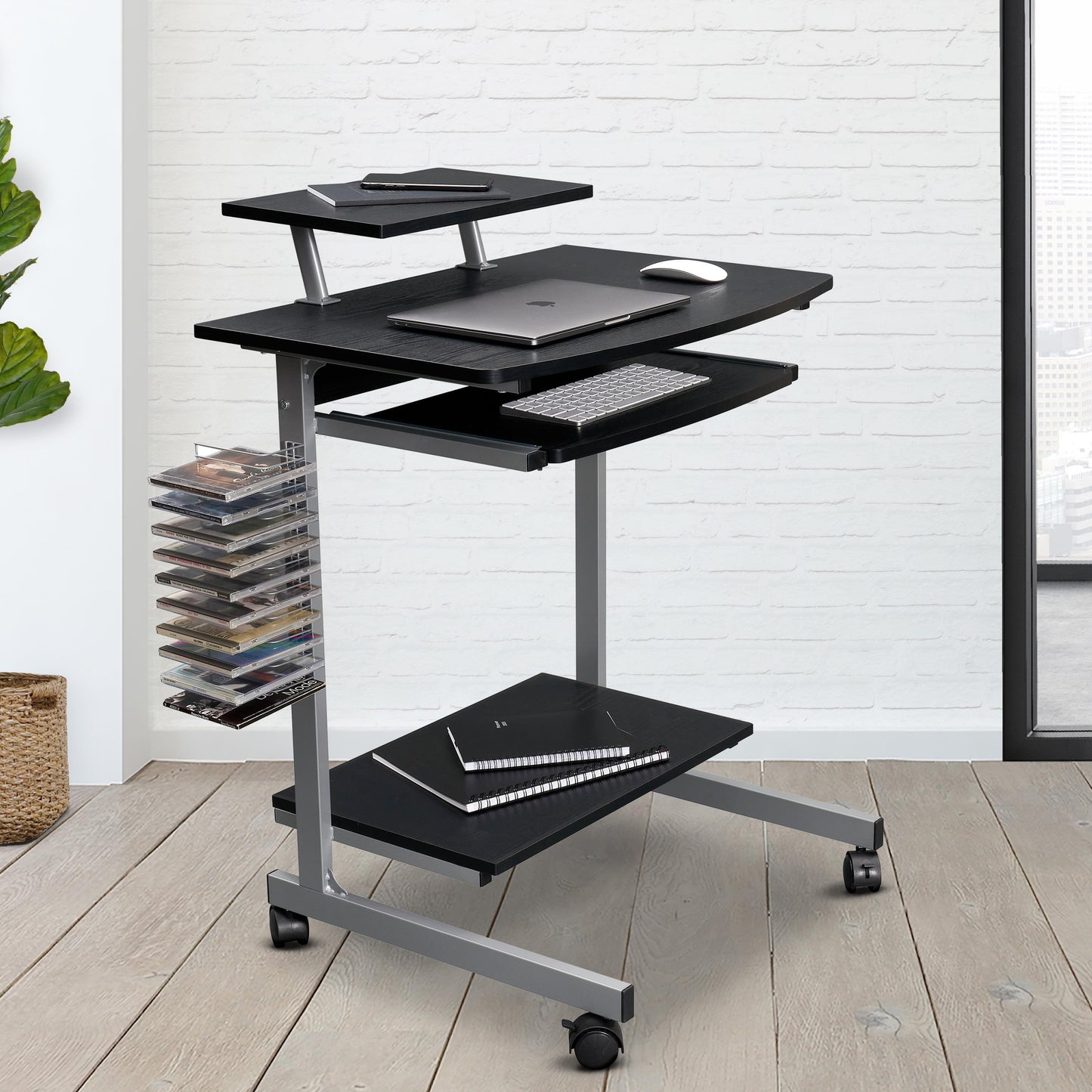 Compact Computer Cart With Storage Space, Dark Coffee Color,Prohibited Platform Amazon