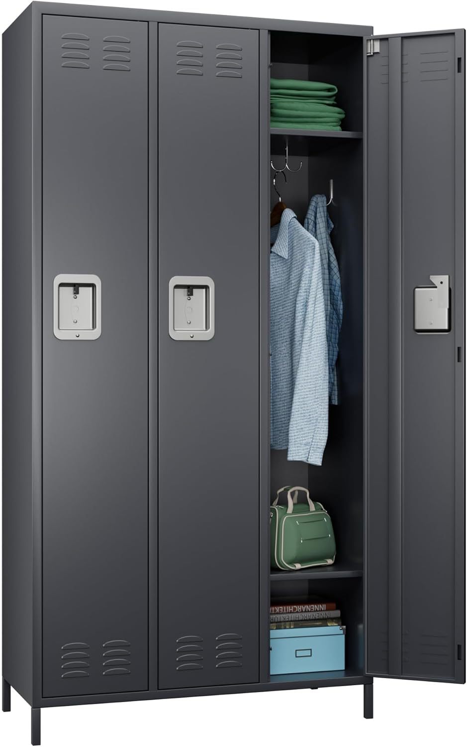 15 Doors Metal Lockers For Employees For Offices School Gyms Home,Assembly Required,Dark Gray