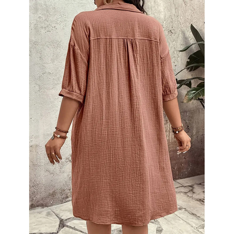 Womens Cotton Shirt Dress Summer Casual Short Sleeve Button Down V Neck Loose Mini Dress With Pockets