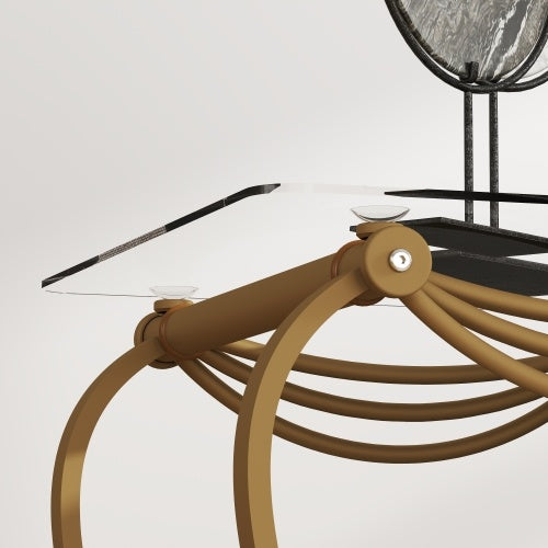 Tempered Glass Surface 3-piece Set Tea Table Decoration Rectangular Tea Table