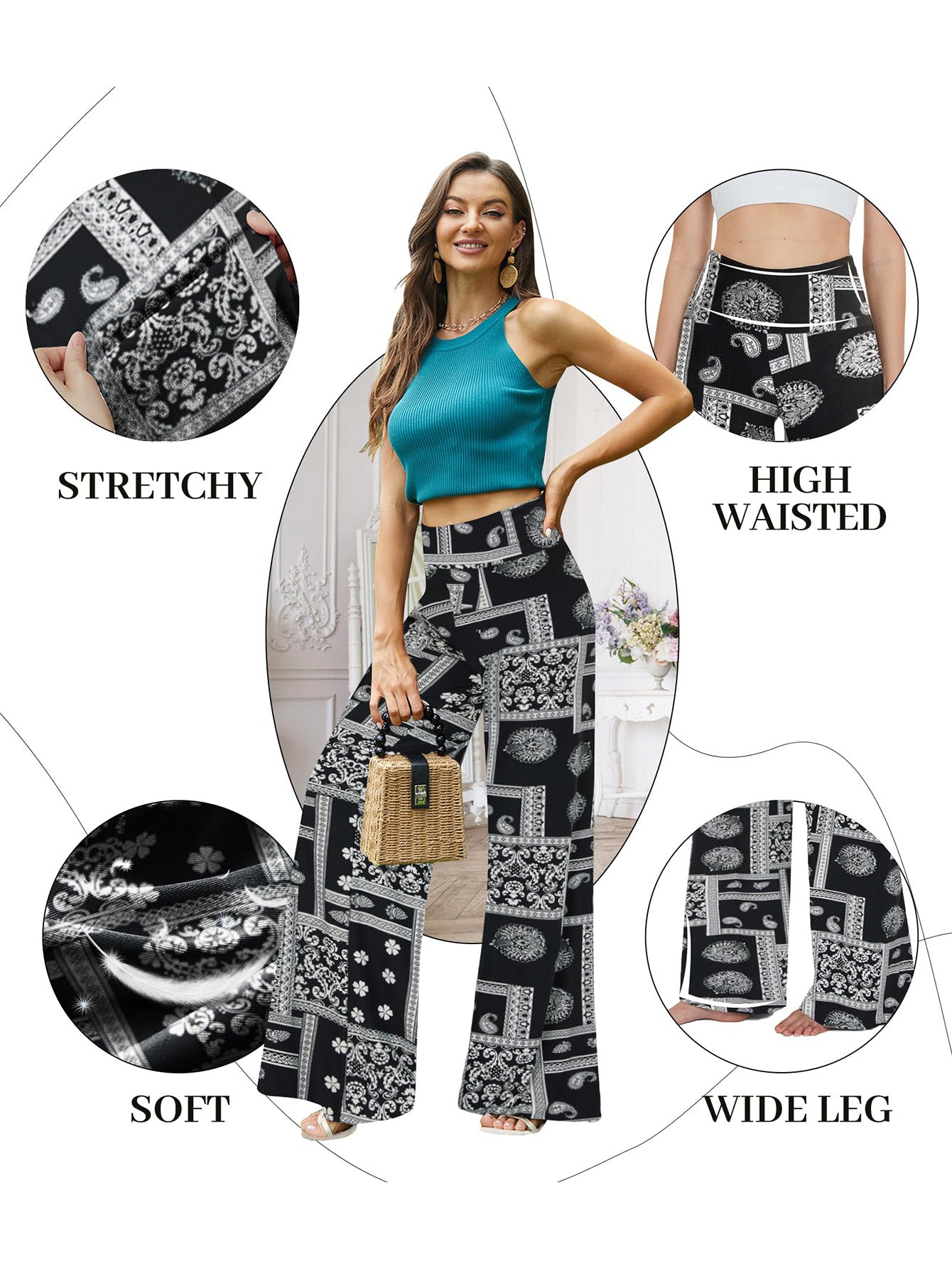 Wide-leg Pants - Skirt Print Black Ethnic Style