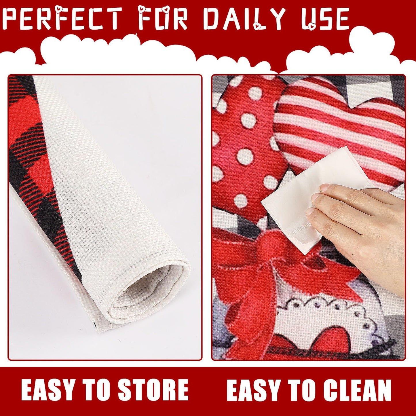 Valentines Day Placemats Set Of 4, 17x12.5 Inches With Gnomes And Hearts Pattern For Holiday Parties And Family Gatherings,Amazon Is Banned