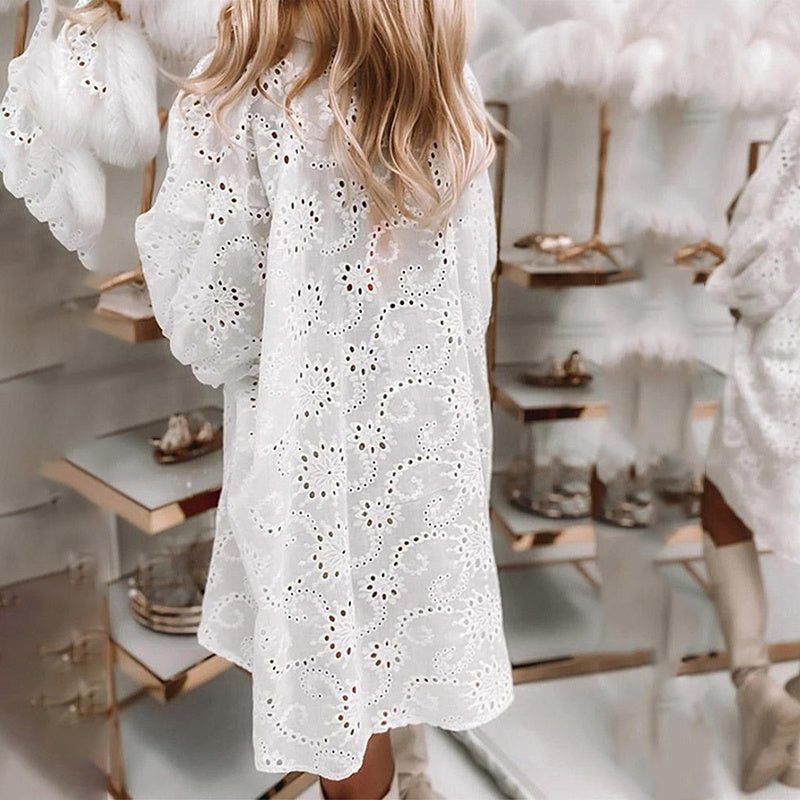 Women's Floral Eyelet Embroidery Collared Half Sleeve Blouses Button Down Casual Shirts