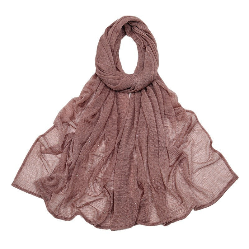 Hemp Wrinkle Starry Hot Rhinestone Headscarf Female Pleated