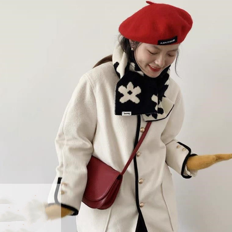 Women's Versatile Double-sided Small Flower Knitted Wool Scarf