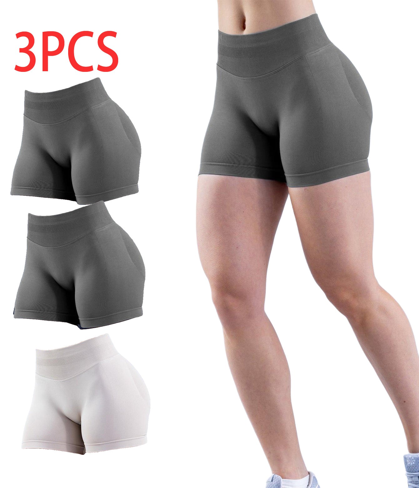 3PCSHigh-waisted Solid-color Training Shorts