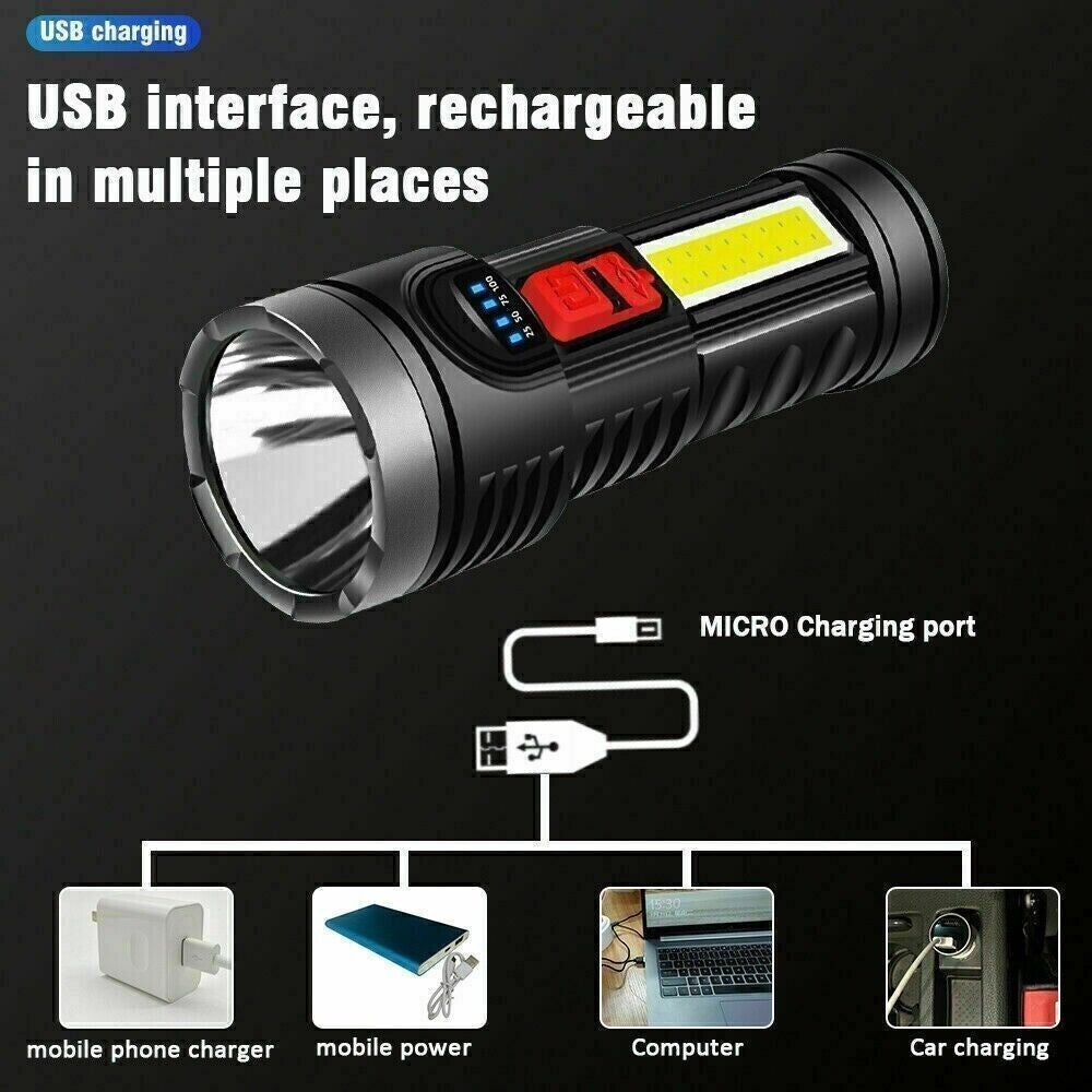 LED Flashlight Torch Rechargeable Work Light Built-in Battery