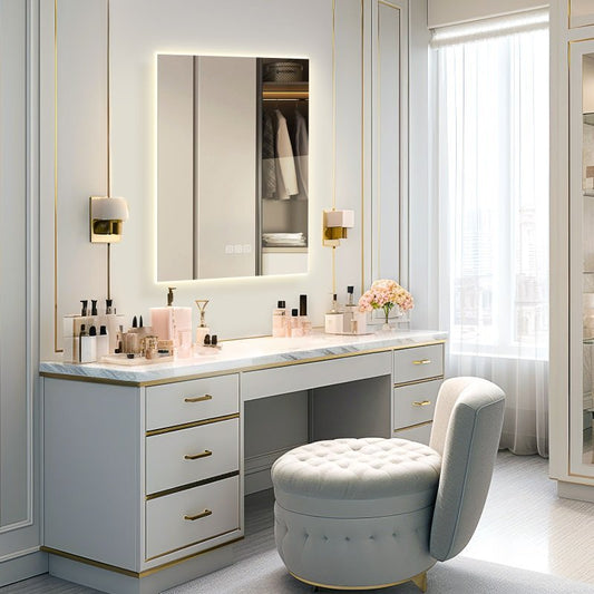 LED Bathroom Mirror Bright Backlight, 5 Mins Defog, Full HD Reflected Wall Mounted Vanity Mirror, 3 Colors Stepless Dimmable, CRI90, Memory Function, Anti-Fog