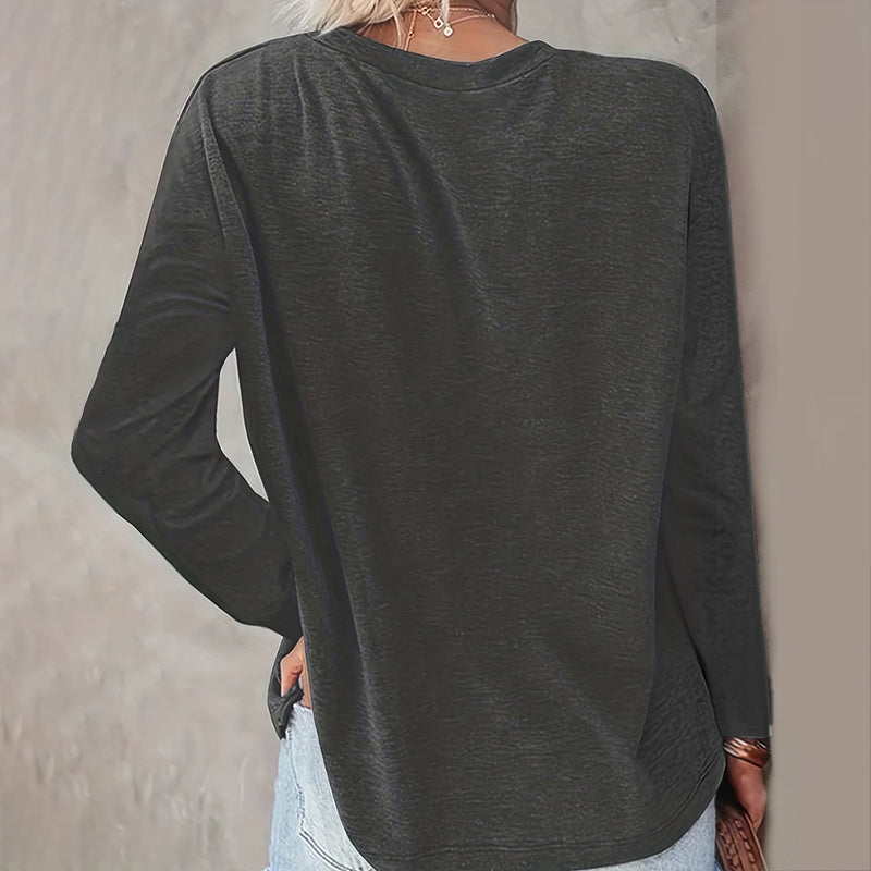 Basic Solid Color Women's Two-Piece Outfit Round Neck Long Sleeve Casual Tops For Spring & Fall