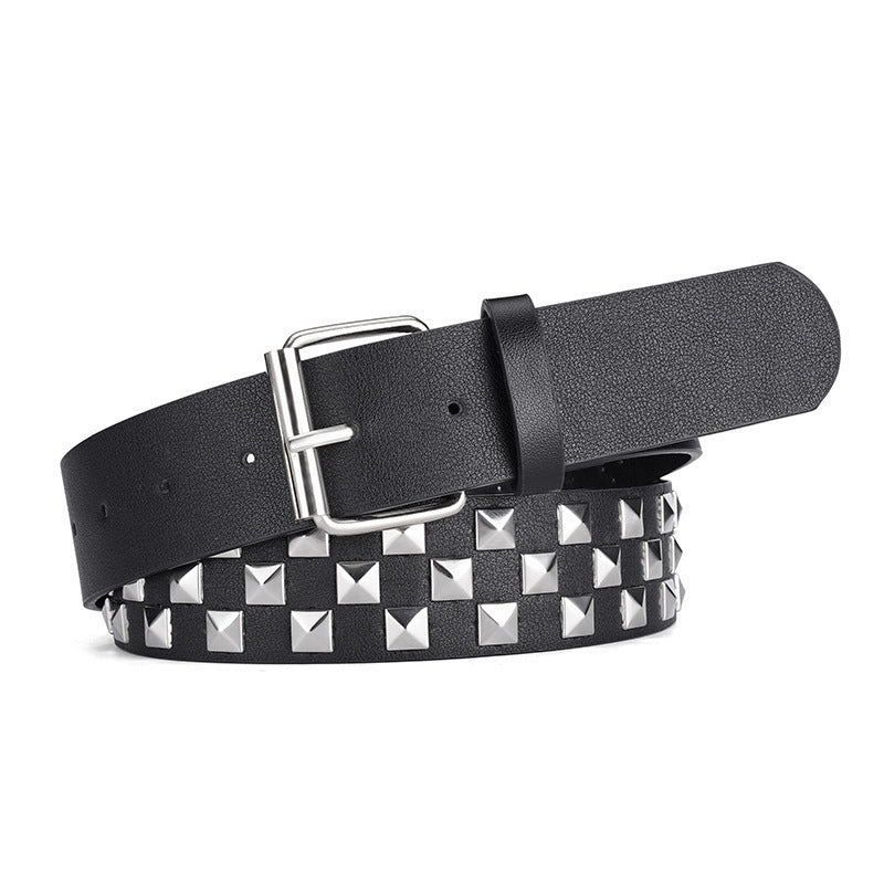 Women's European And American Square Bead Pyramid Punk Wide Belt