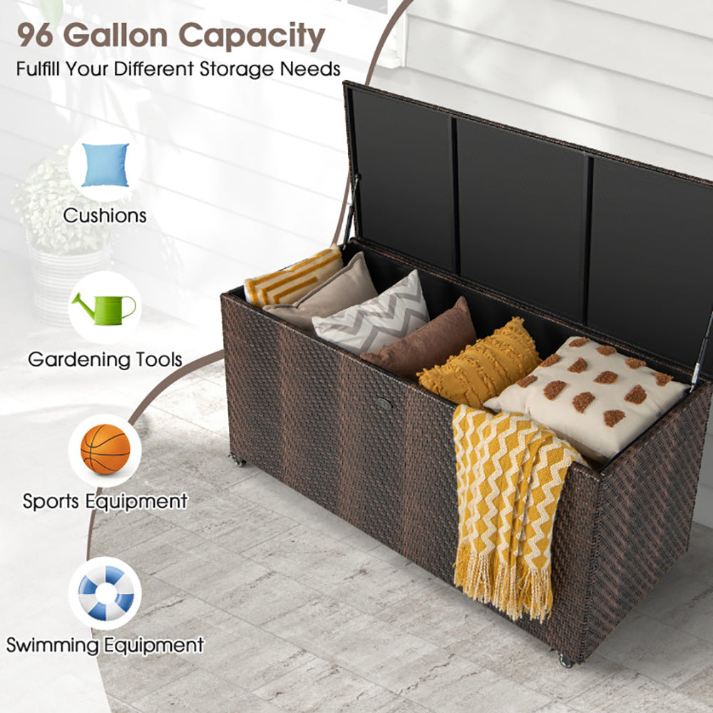 96 Gallon PE Wicker Outdoor Storage Box With 4 Wheels