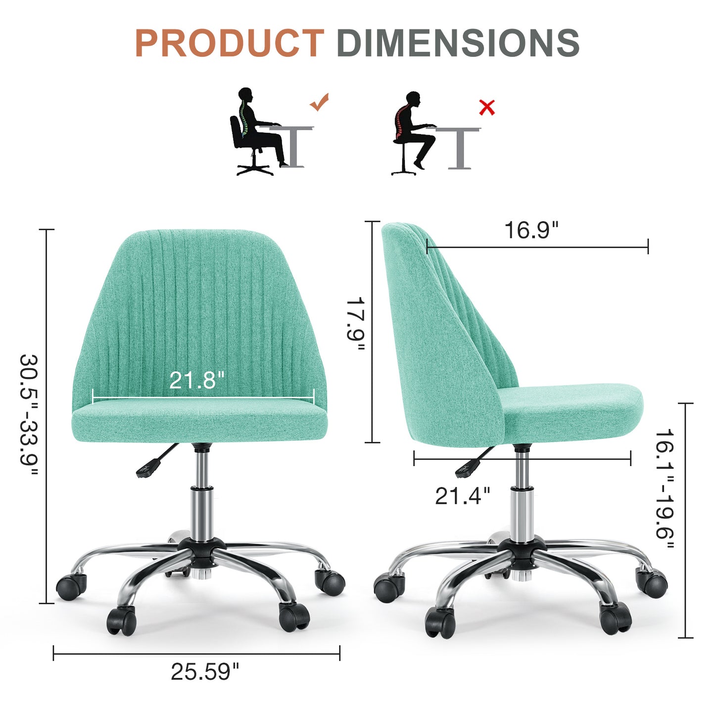 Modern Fabric Armless Adjustable Swivel Office Desk Chairs With Wheels