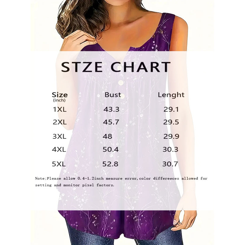 Women's Plus Size Sleeveless Button-Front Blouse With Ruffle Detail & Floral Print Casual Summer Top
