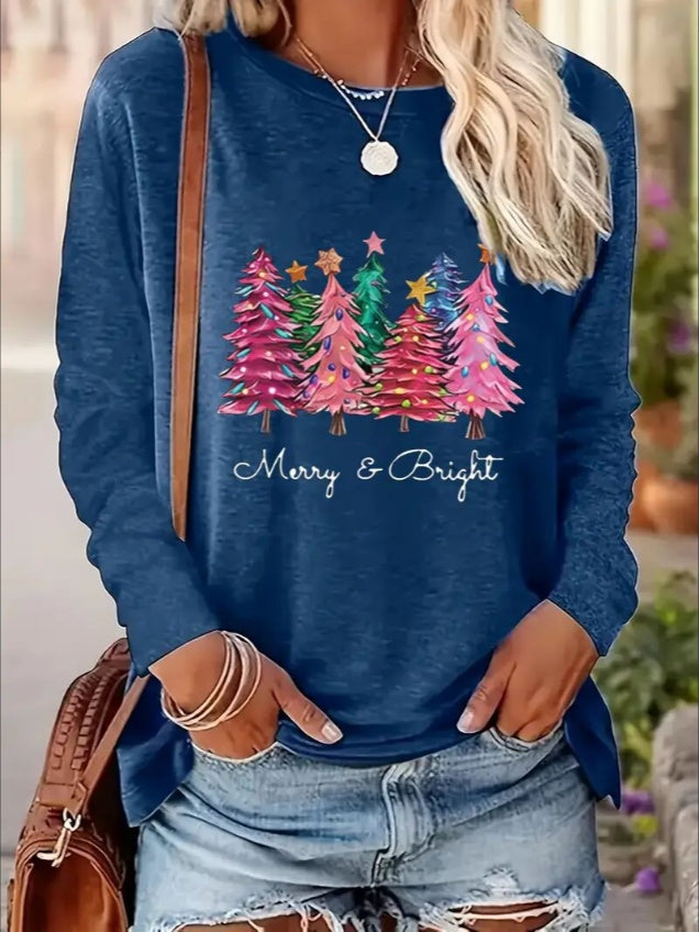 Women's Printed Long Sleeve Hoodless Sweatshirt