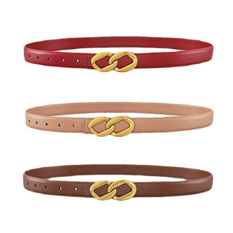 Women's Retro Smooth Buckle Cowhide Belt