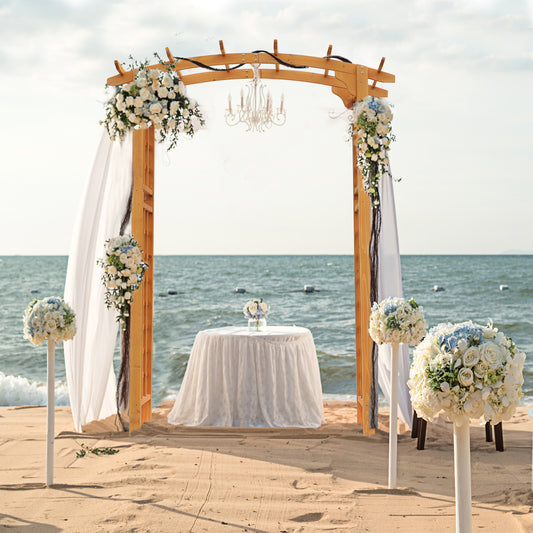 Round Garden Arbor 7.5 Ft Fir Wood Archway For Climbing Plants Pergola Style Wedding Ceremony Yellow