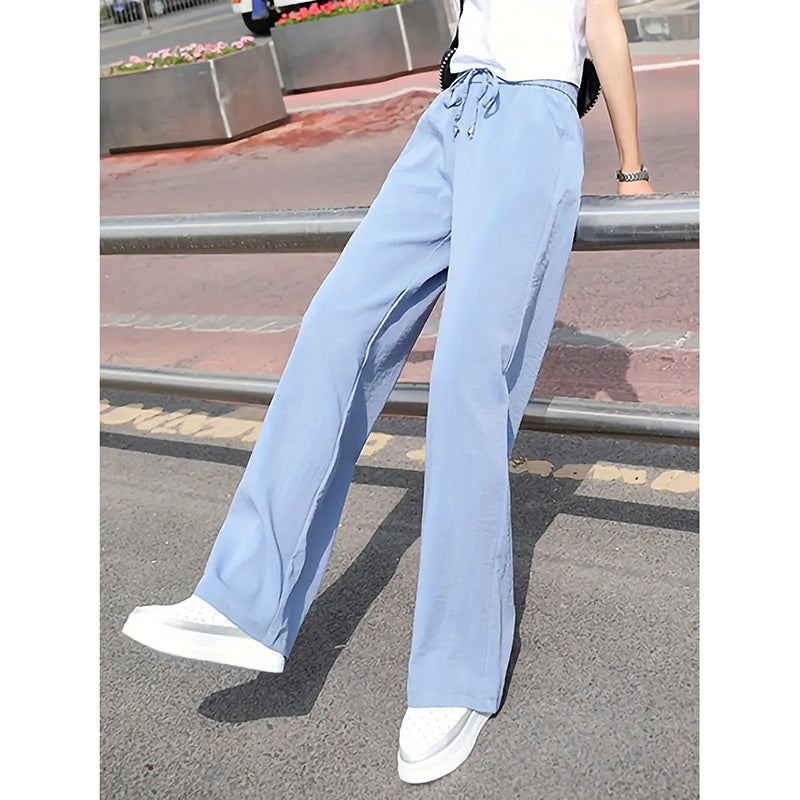 Women's Casual Pants Drawstring Elastic Waist Pants Flowy Wide Leg Trousers With Pockets