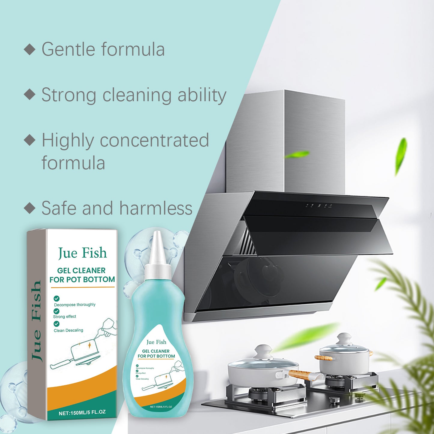 Jue-Fish Kitchen Cleaner, Cooktop Range Hood Cooker Clean Oil Stains Black Dirt On The Bottom Of The Pan Cleanser