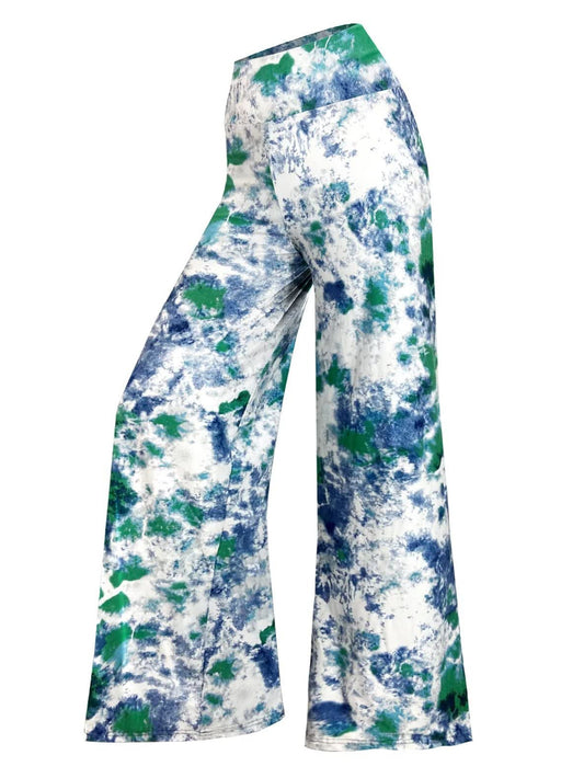 Wide-leg Trousers - Skirt Print Sky Blue