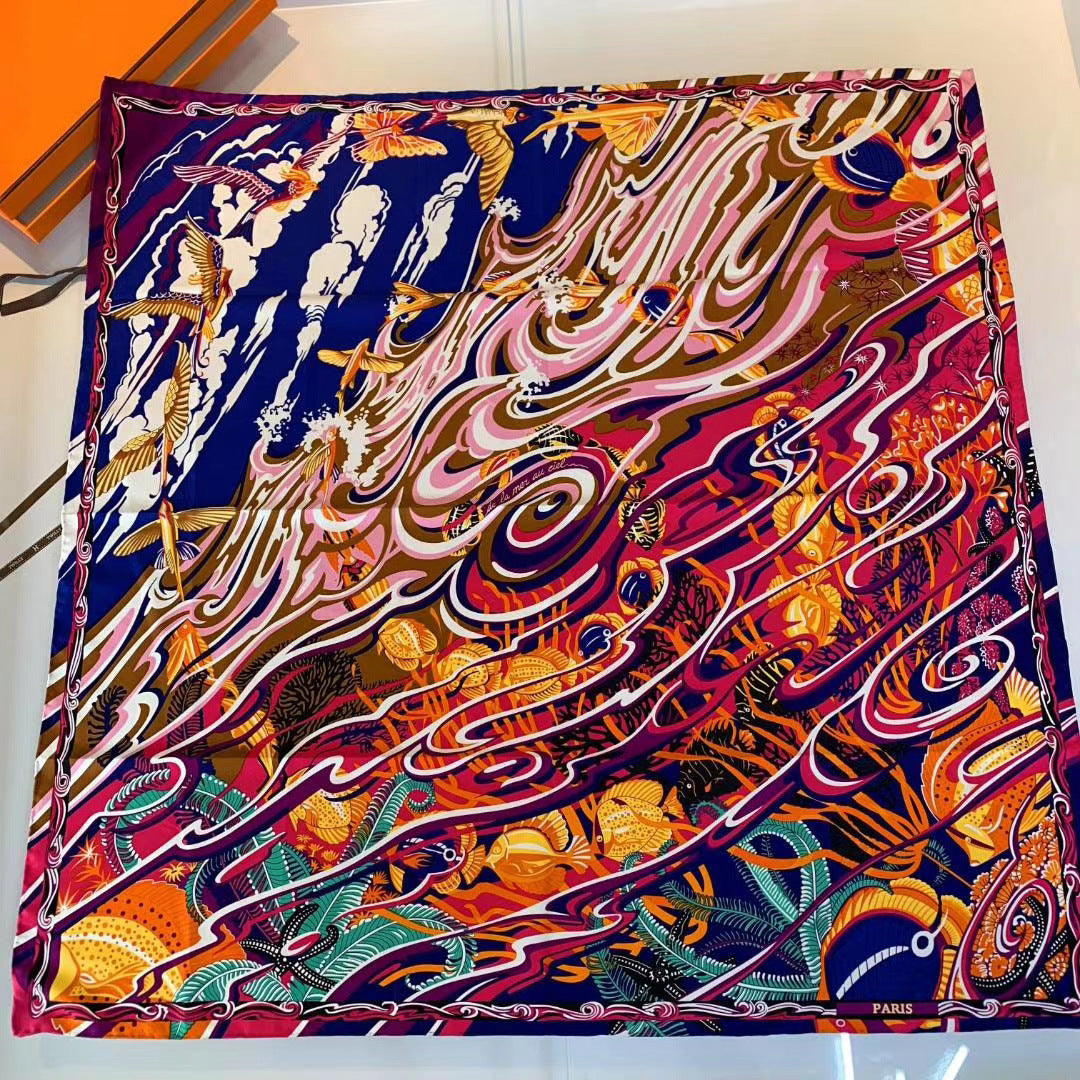 Handmade Hemming Twill Silk Printed Shawl