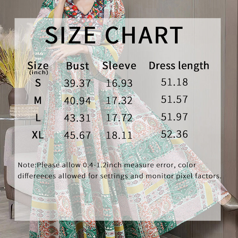 Women's Boho Maxi Dress 3 4 Sleeve V Neck Floral Embroidered Elegant A-Line Dress