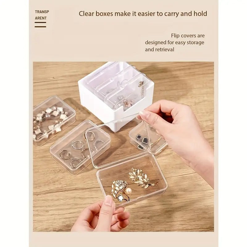 Plastic Storage Set With 7 Clear Storage Boxes - Not Waterproof. It Is Suitable For Independent Storage Of Small Items Such As Chargers, Headphones, Jewelry, Cards, Etc