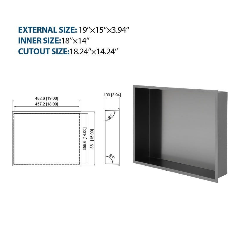 Stainless Steel Shower Niche, Gunmetal Black, Waterproof,  Leak-Free, Rust-Resistant,Easy Installation, Corrosion-Resistant