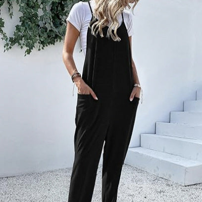 Women's Solid Color Spaghetti Strap Double Pocket Vest Without T-shirt Jumpsuit