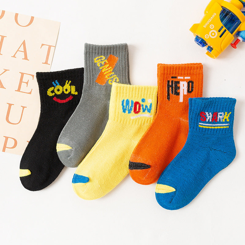 Children's Alphabet Cartoon Middle Tube Cotton Socks