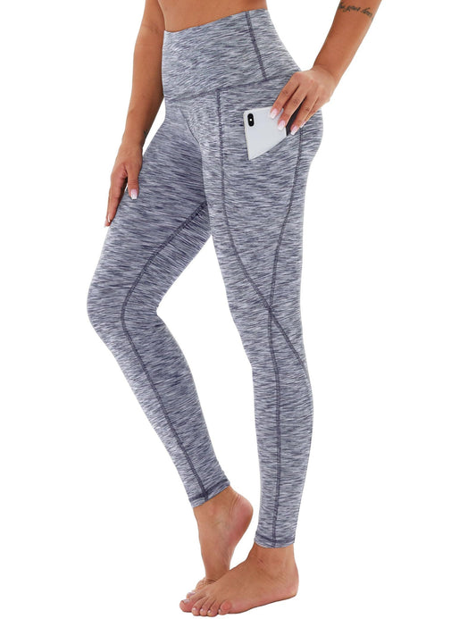 Yoga Pants - Cropped High-waisted Diagonal Pockets Printed With White Ash