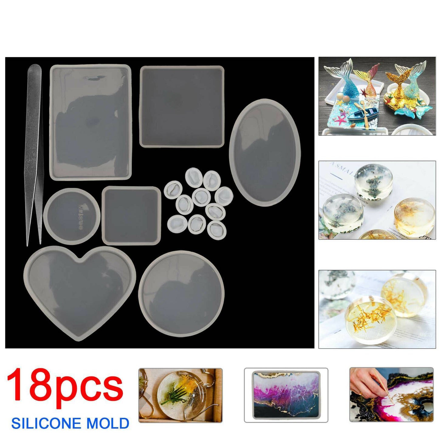 18pcs Coaster Cup Mat Mold Round Silicone Mould Kit For Craft DIY Epoxy Resin